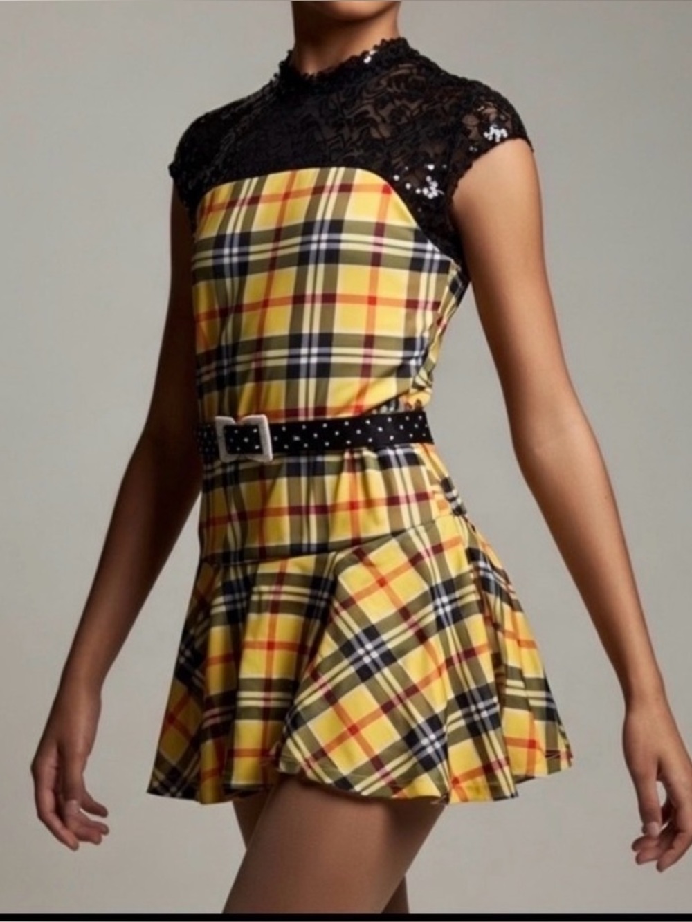 Revolution Yellow and Black Plaid Kids XXLC dance skating dress (A5526)